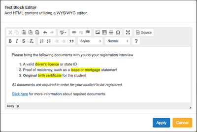 Text Block Editor example