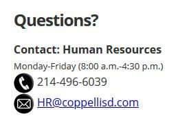 Coppell Independent School District Human Resources Contact Info..JPG