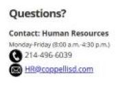 Coppell Independent School District Human Resources Contact Info..JPG