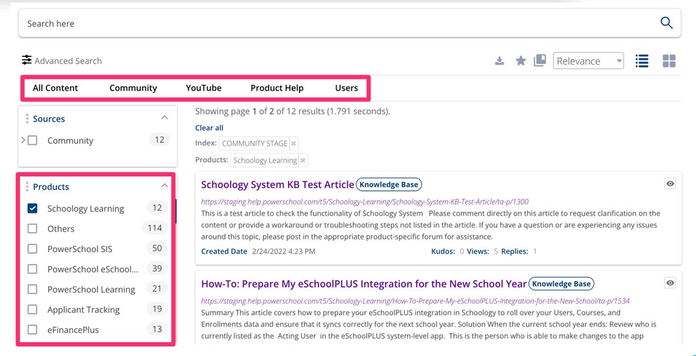 PowerSchool Community Search Page