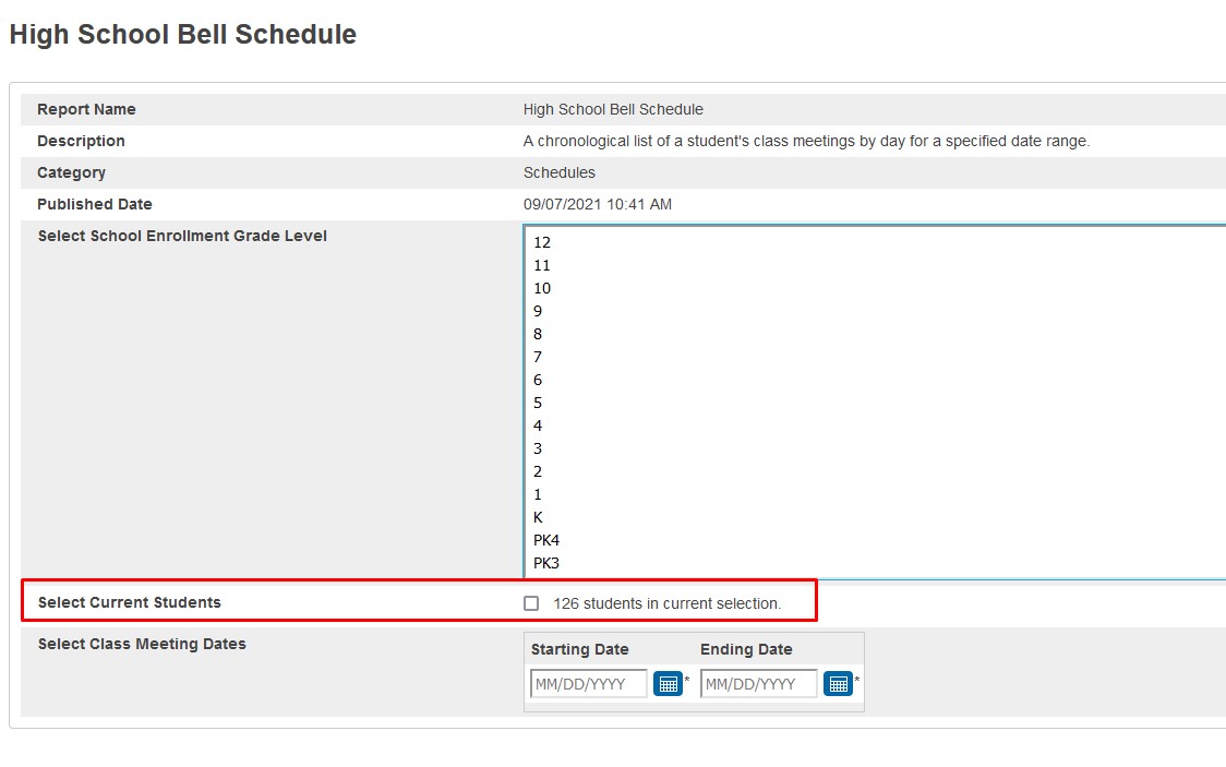 ReportWorks Report only run for selected students? PowerSchool Community