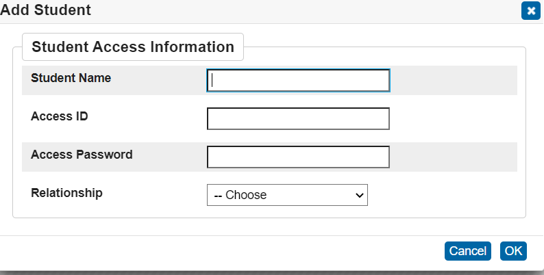 Adding student’s Access ID and password