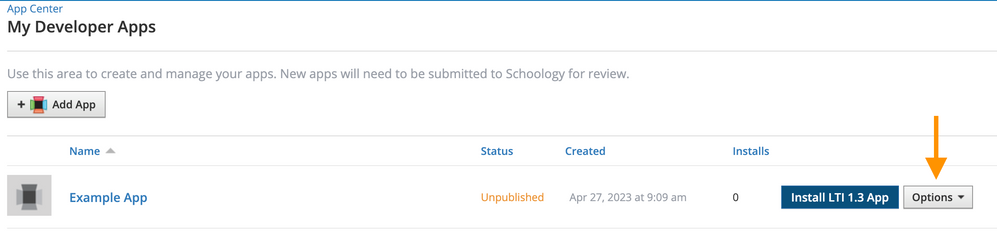Unpublished apps listed in Schoology Learning