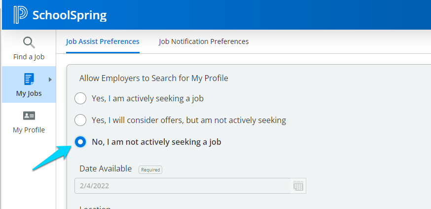 Screenshot illustrating the Job Assist Preferences page