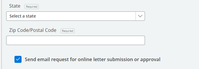 Screenshot illustrating the option to send email request for reference letters