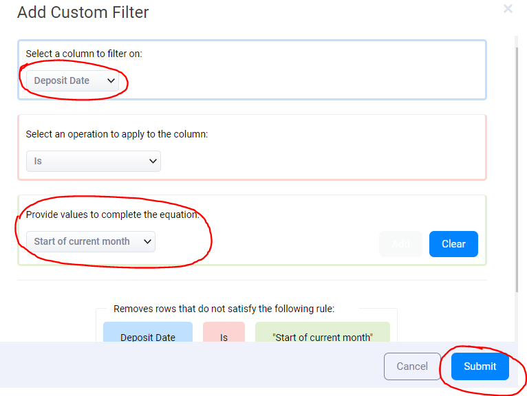 Submit custom filters