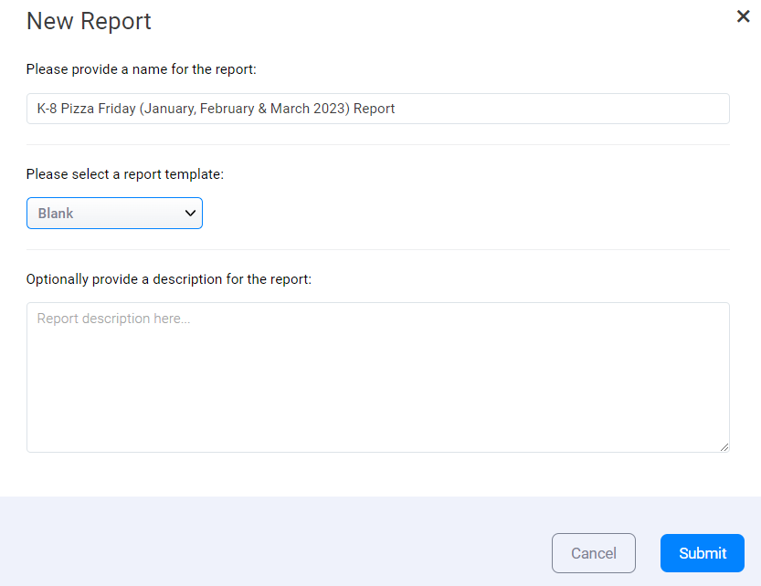 choose Blank for the report template