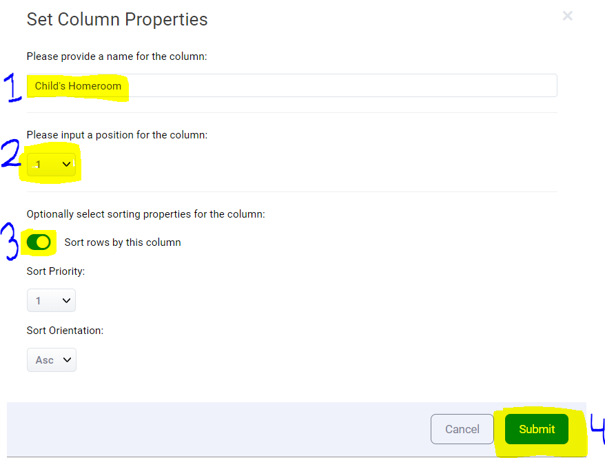 Steps to Set column properties