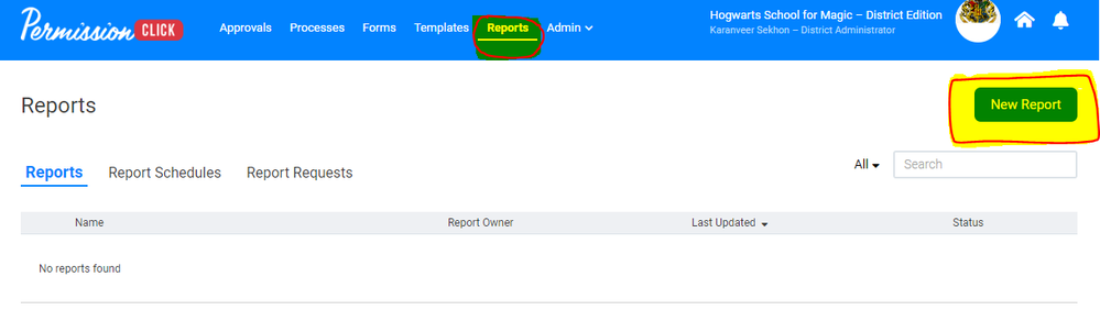 Go to Reports Tab and Click on New Report