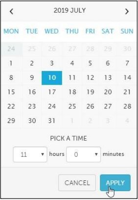 Screenshot of the Calendar panel used to schedule the delivery of a push notification