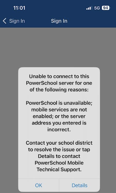 PowerSchool app error when parent trying to log in