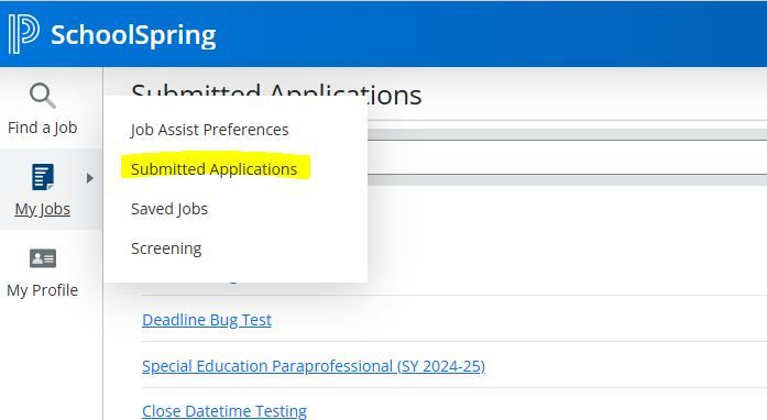 Submitted Applications under the My Jobs tab
