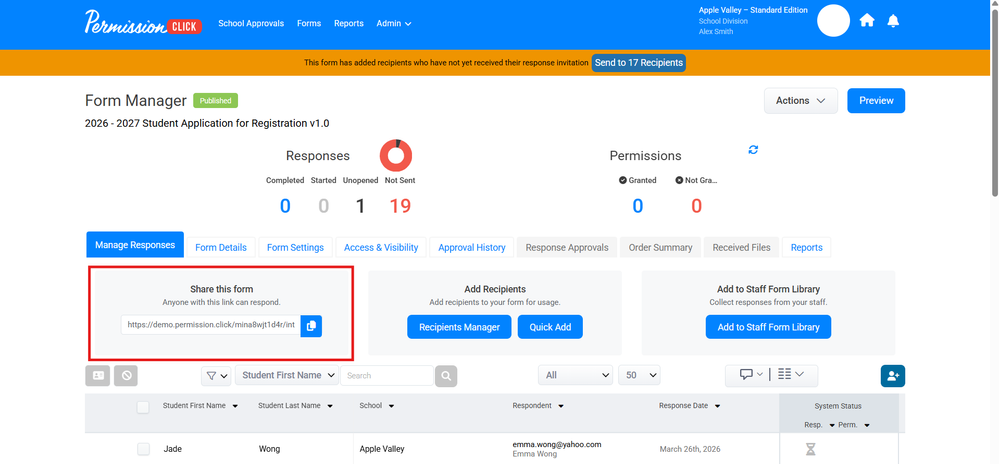 Form Manager > Share this form